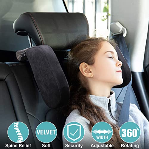 Spurtar Almohada Reposacabezas Coche Soporte Apoya Cabezas Coche Niño Almohada de Espuma Viscoelástica de Terciopelo Suave Ajustable Cojin Asiento Coche para Viaje Duerme Cómodo