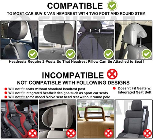 Spurtar Almohada Reposacabezas Coche Soporte Apoya Cabezas Coche Niño Almohada de Espuma Viscoelástica de Terciopelo Suave Ajustable Cojin Asiento Coche para Viaje Duerme Cómodo