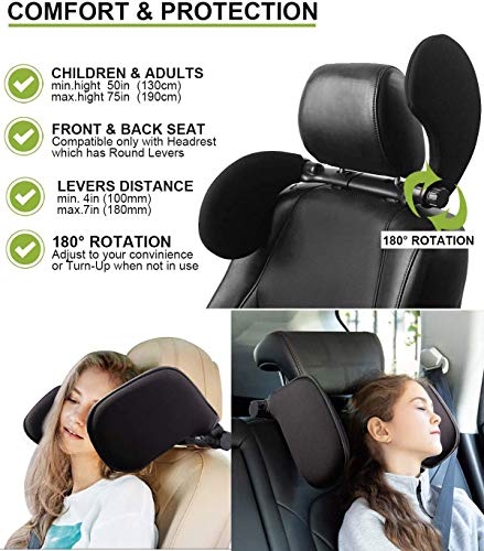 Spurtar Reposacabezas Coche Sujeta Cabezas Coche para Niños Transpirable Ajustable Cojín Almohada de Cuello del Coche Dormir en el Automóvil Viaje(Negro)