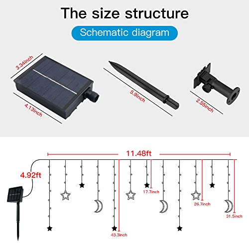 Star Moon Cortina de luz, Coloridas Luces Solares para Cortina de Ventana con Control Remoto, Luces de Hadas para Patio Trasero,Jardín,Patio,Hogar,Decoración de vacaciones de Navidad