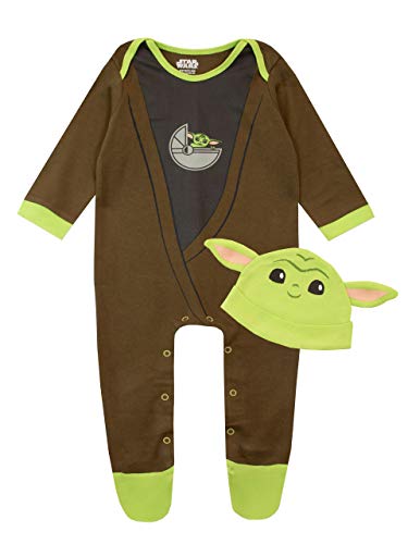 Star Wars Pijama Entera y Sombrero para Niños Bebés The Mandalorian Baby Yoda Multicolor 6-9 Meses