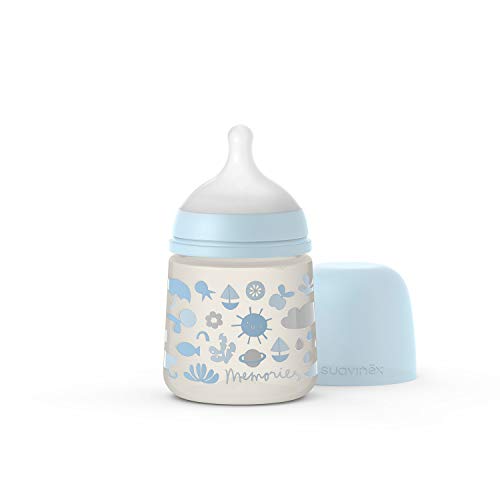 SUAVINEX Biberón con tetina simétrica SX Pro de silicona de flujo lento, para niños de más de 0 meses, 150 ml, azul claro (307130)