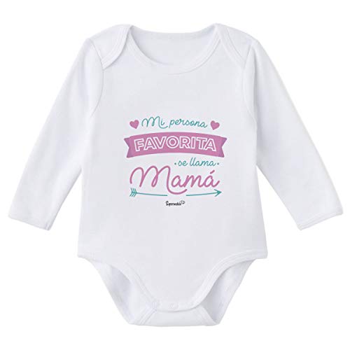 SUPERMOLON Body bebé manga larga Mi persona favorita se llama Mamá Blanco algodón para bebé 6-9 meses