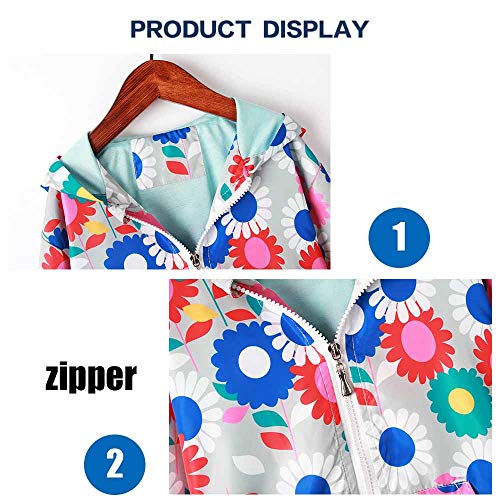 Surwin Chaqueta con Capucha Niña, Rompevientos Abrigos Deportivas Sudadera Cremallera Estampada Capa Encapuchada Chaqueta Tops Chaqueta Cortaviento para Bebés Niñas (Flor y Pasto,130cm)