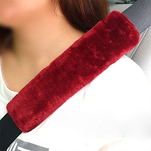 SXYHKJ Almohadilla de piel suave de imitación para el hombro para cinturón de seguridad | dos almohadillas para el cinturón de seguridad del asiento del coche (rojo)