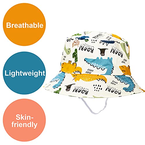 Tacobear Sombrero de Sol Bebé Verano Sombreros Pescador ala Ancha Algodón Gorra con Protección Solar Anti-UV Gorro de Playa para Infantiles Niños Niñas 1-5 Años (Beige-Dinosaurio)