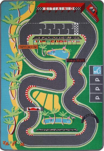 TAPITOM | Alfombra infantil circuito F1 - 95 x 133 cm | Alfombrilla de juego para circuito de coches | Alfombrilla infantil Formula 1 Road Universe | antideslizante, dobladillo | Normas CE