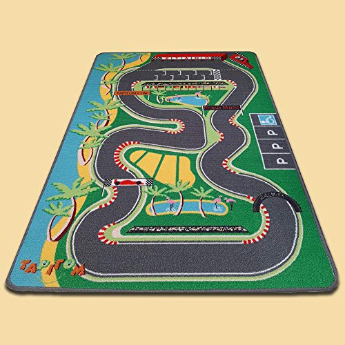 TAPITOM | Alfombra infantil circuito F1 - 95 x 133 cm | Alfombrilla de juego para circuito de coches | Alfombrilla infantil Formula 1 Road Universe | antideslizante, dobladillo | Normas CE