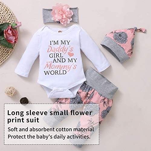 TMEOG Conjuntos de Ropa para Bebés Infantil de Algodón para Niñas Recién Nacidas Mameluco de Manga Larga de Verano Pantalones Con Estampado de Flores Conjunto Lindo (6-12 meses, L-01)