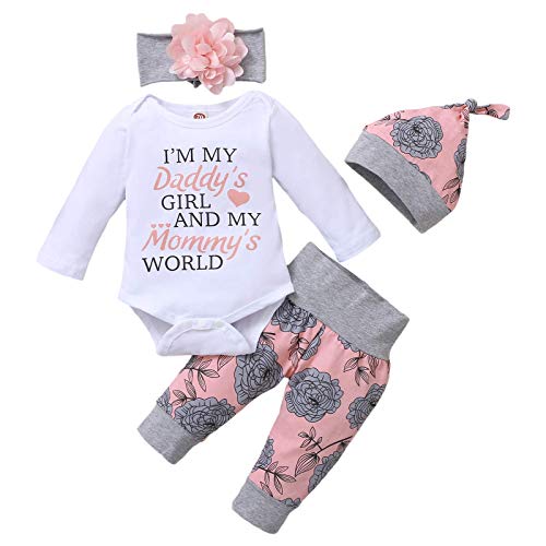 TMEOG Conjuntos de Ropa para Bebés Infantil de Algodón para Niñas Recién Nacidas Mameluco de Manga Larga de Verano Pantalones Con Estampado de Flores Conjunto Lindo (6-12 meses, L-01)