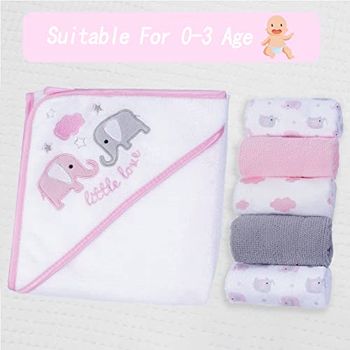 Toalla de baño con Capucha y toallitas para bebé, Extra Suave y Ultra Absorbente, Paquete de 6 Regalos para recién Nacidos y bebés, Elefante