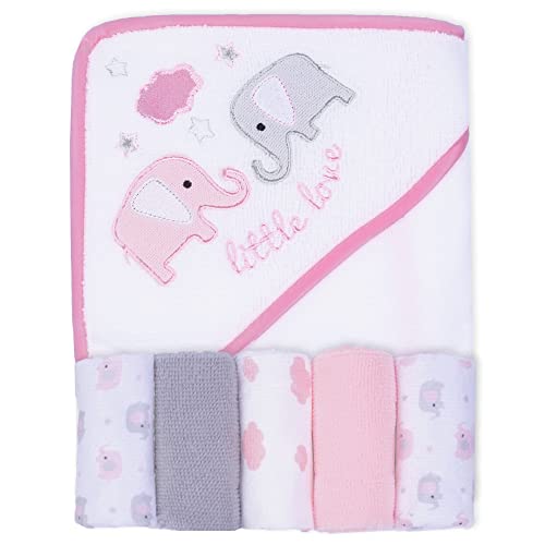 Toalla de baño con Capucha y toallitas para bebé, Extra Suave y Ultra Absorbente, Paquete de 6 Regalos para recién Nacidos y bebés, Elefante