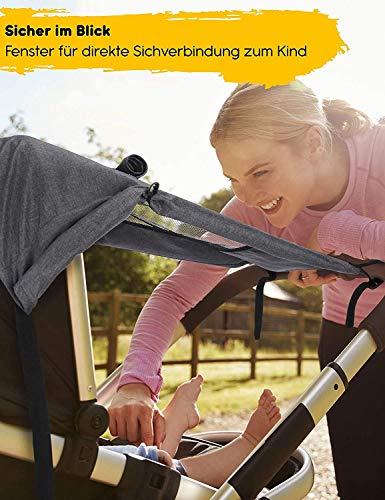 Toldo Silla De Paseo Con Tragaluz y alas Enrollables - Bebés Parasol Toldo Cochecitos Ajustable,Protector Solar para Cochecitos con Protección UV 50+ y Función de Persiana Enrollable