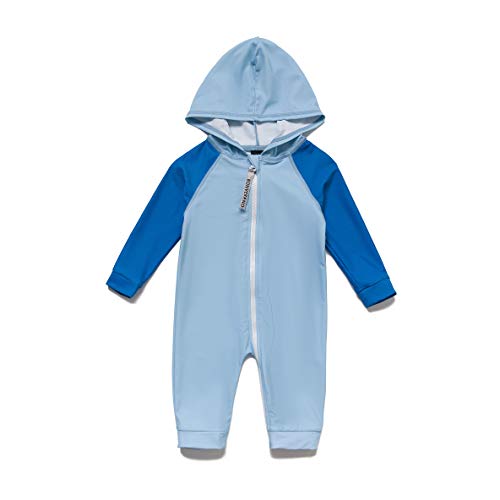 Traje de baño con Capucha para niño UPF50+ protección Solar L/S de una Pieza con Cremallera Completa (Azul, 18-24 Months)