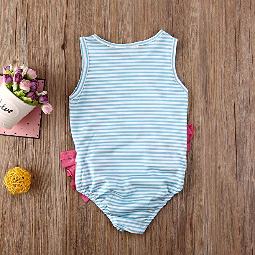 Traje de Baño para Bebé Recién Nacida Bañador de Una Pieza a Rayas para Niña Pequeña Ropa de Natación sin Manga con Estampado de Flamenco (1-2 Años, Turquesa)