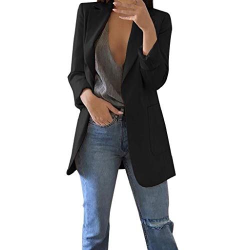 Trajes Mujer Invierno Otoño 2019 SHOBDW Liquidación Venta Abrigos Mujer Elegantes Color Sólido Chaqueta Mujer Solapa Cardigan Mujer Largos Rebajas Casual Blazers Mujer Talla Grande(Negro,L)