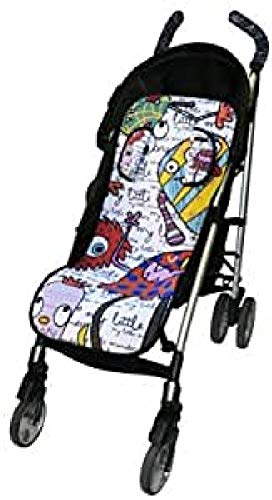 Tris&Ton colchoneta silla de paseo ligera universal para carrito cochecito bebe transpirable de microfibra modelo Monsters + protección de arneses (Trisyton)