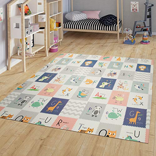 TT Home Alfombra Niños Plegable Juego Bebé Alfombra Gateo Limpiable Alfabeto Reversible, Color:Blanco, Tamaño:180x200 cm