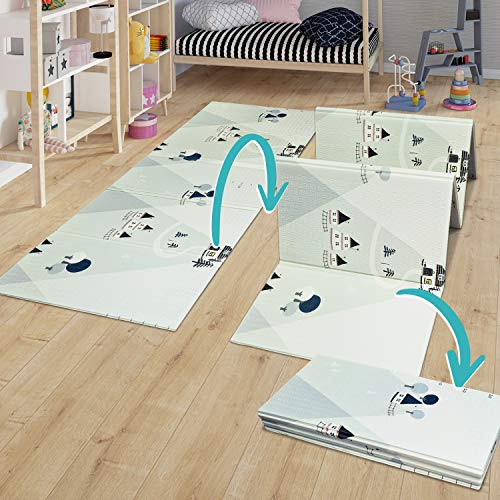 TT Home Alfombra Niños Plegable Juego Bebé Alfombra Gateo Limpiable Alfabeto Reversible, Color:Blanco, Tamaño:180x200 cm