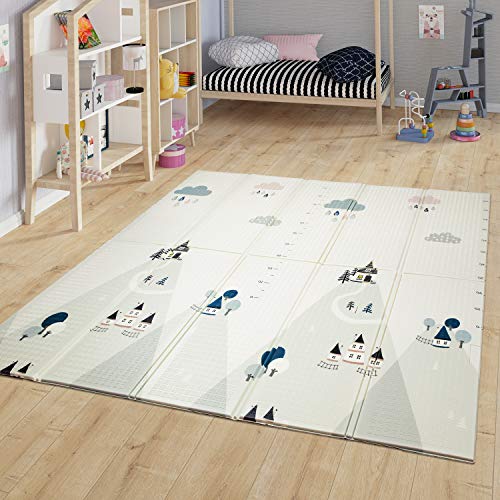 TT Home Alfombra Niños Plegable Juego Bebé Alfombra Gateo Limpiable Alfabeto Reversible, Color:Blanco, Tamaño:180x200 cm