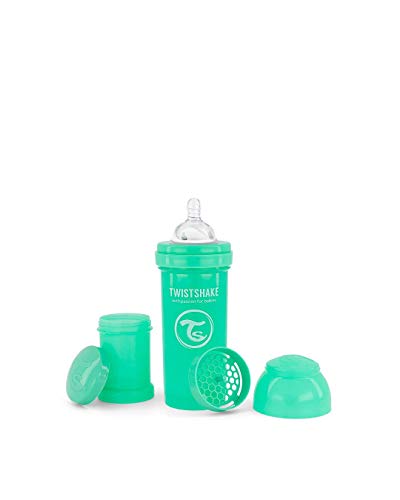 TWISTSHAkE Juego de 3 Biberones, 4 Chupetes, Chupetero, Mordedor refrigerante, Vaso de aprendizaje, 6 Bolsas reutilizables , Sin BPA, Azul/Verde/Gris