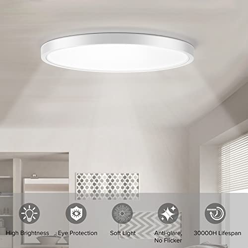 twocolur 24W LED Plafón Ultrafino Ø30x2.4cm IP44 Impermeable Redondo Lámpara de Techo 4000K Lámpara de Baño, Blanco Frío Plafón Redondo para Baño Dormitorio Balcón Cocina Salón