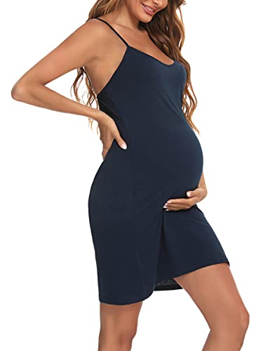 Uniexcosm Camisón Maternidad Lactancia, Camisones Embarazadas 2 Piezas Camison Lactancia Algodon Camisón Premamá Hospital Conjunto Camison y Bata Maternidad para Hogar Azul Oscuro M