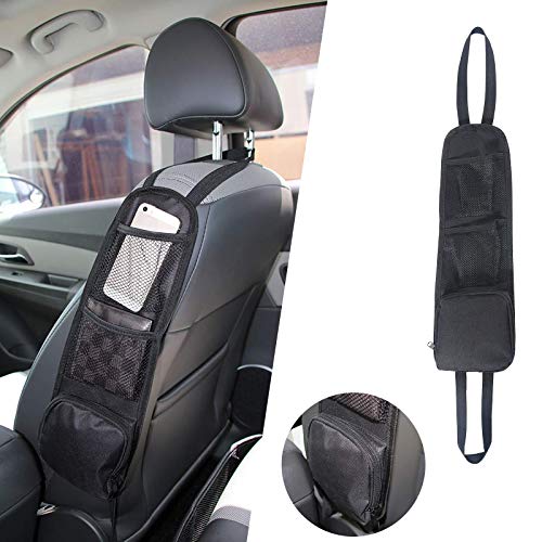 URAQT Organizador Coche, Organizadores de Asiento Coche, Bolsa Lateral Coche, Protector Asiento Coche, Universal Bolsillo de Coche con 3 Bolsillos, Negro