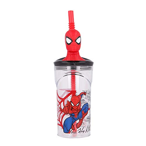 Vaso Infantil Con Pajita Y Tapa Con Figurita 3d Y Capacidad De 360 Ml | Spiderman Urban Web