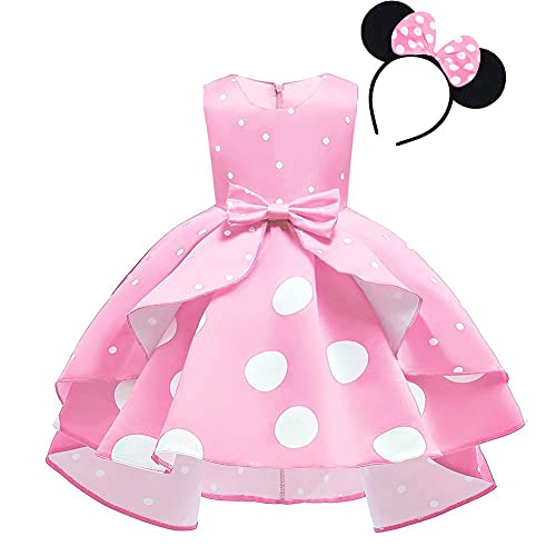 Vestido de Lunares de Princesa para Bebé Niña Minnie Disfraces para Fiesta da Cumpleaños Navidad Carnaval Boda Halloween Chicas Grandes Elegante Costume de Tutú con Diadema para Foto Rosa 6-7 Años