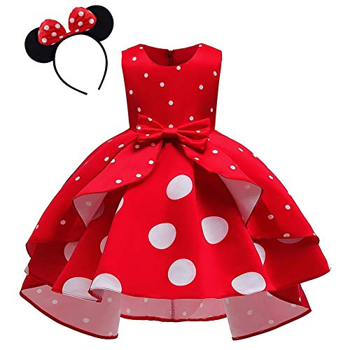 Vestido de Lunares de Princesa para Bebé Niña Minnie Disfraces para Fiesta da Cumpleaños Navidad Carnaval Boda Halloween Chicas Grandes Elegante Costume de Tutú con Diadema para Foto Rojo 6-7 Años