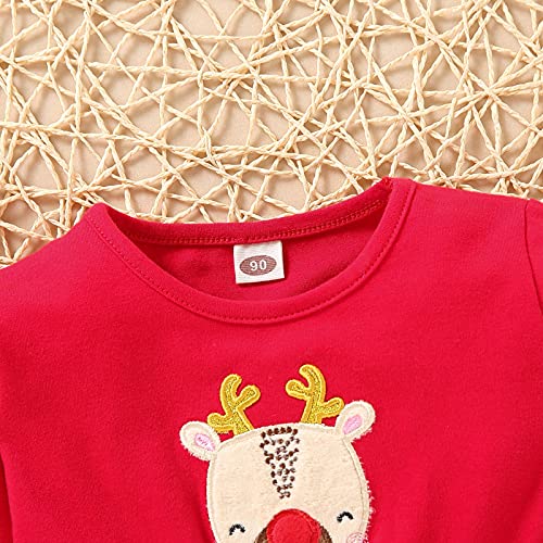 Vestido de Navidad para Bebé Niña Pequeña Vestido Navideño de Manga Larga con Estampado de Alce de Dibujo Animado para Chica de 9 Meses a 4 Años Dress Casual Navidad (Rojo, 9-12 Meses)