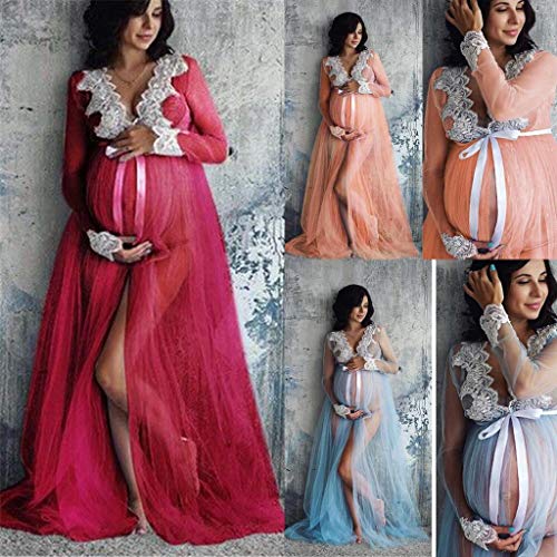 Vestidos Premama Fiesta Largos Maxi SHOBDW Moda 2019 Vestido de Maternidad Fotografia Encaje Vestidos Mujer Verano Sexy Cuello en V Bandage Ropa Premamá Vestidos de Fiesta(Azul,M)