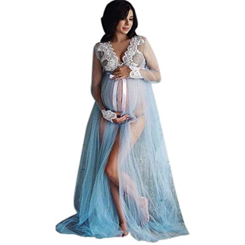 Vestidos Premama Fiesta Largos Maxi SHOBDW Moda 2019 Vestido de Maternidad Fotografia Encaje Vestidos Mujer Verano Sexy Cuello en V Bandage Ropa Premamá Vestidos de Fiesta(Azul,M)