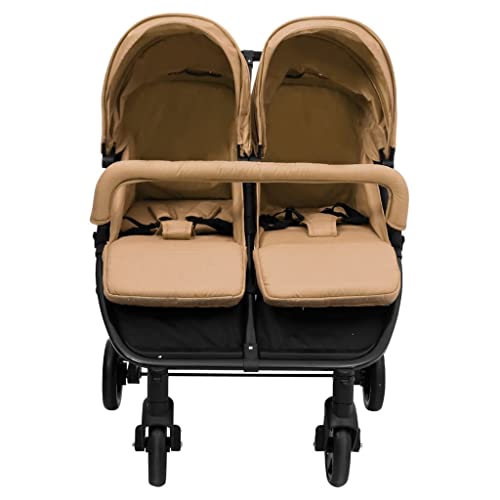 vidaXL Cochecito para Gemelos Carrito Sillita Gemelar Silla de Paseo Canasta Niños Reposapiés Ajustable Dosel Plegable de Acero Gris Taupe y Negro