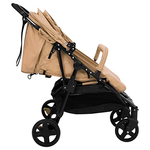 vidaXL Cochecito para Gemelos Carrito Sillita Gemelar Silla de Paseo Canasta Niños Reposapiés Ajustable Dosel Plegable de Acero Gris Taupe y Negro