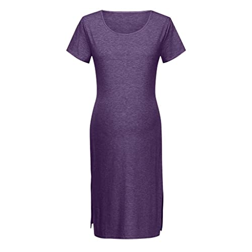 Vuncio Vestido de premamá de verano, informal, para embarazadas, maternidad, tallas grandes, manga corta, para sesiones de fotos., morado, S