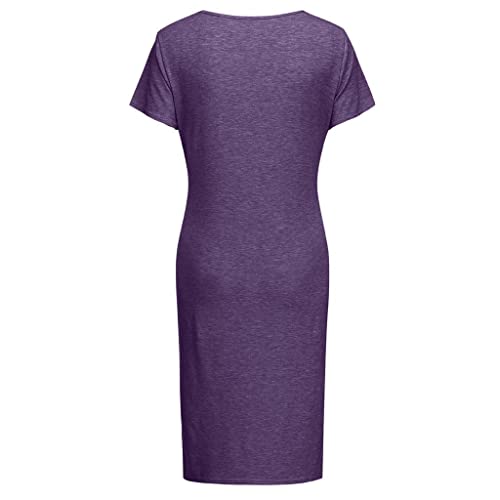 Vuncio Vestido de premamá de verano, informal, para embarazadas, maternidad, tallas grandes, manga corta, para sesiones de fotos., morado, S