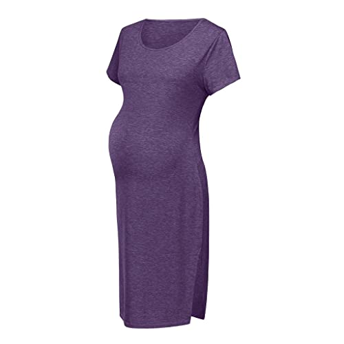 Vuncio Vestido de premamá de verano, informal, para embarazadas, maternidad, tallas grandes, manga corta, para sesiones de fotos., morado, S