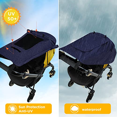 WD&CD Parasoles para Silla de Paseo, Impermeable Funda para Cochecito de Bebé, Toldo Oscuro Universal para Bebés Cochecitos- Parasol Ajustable con Protección UV 50+, Azul Marino