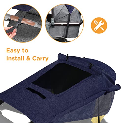 WD&CD Parasoles para Silla de Paseo, Impermeable Funda para Cochecito de Bebé, Toldo Oscuro Universal para Bebés Cochecitos- Parasol Ajustable con Protección UV 50+, Azul Marino