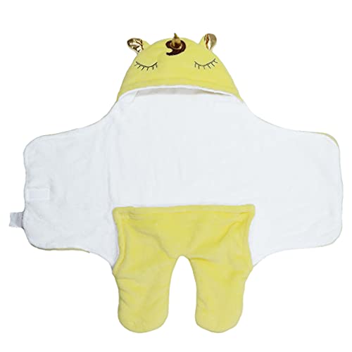 Wetry Saco de Dormir Bebe Unicornio Manta Envolvente Bebe Recien Nacido Invierno Térmico Swaddle Wrap Manta Bebe Unicornio Regalo Bebe Recien Nacido Niño, 0-3 Meses Amarillo