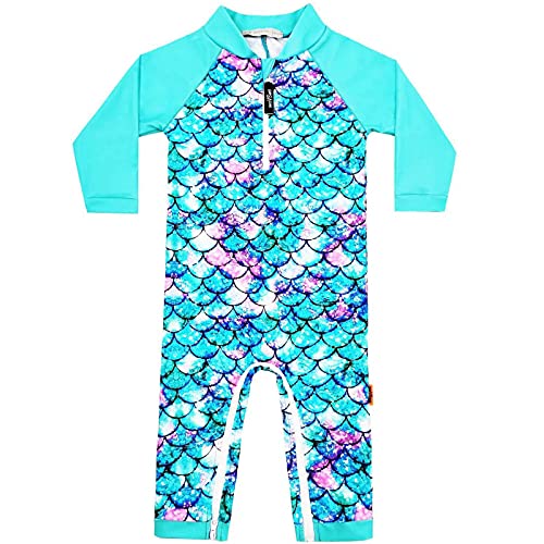 weVSwe Traje De Baño para Niños Pequeños UPF 50+ Protección Solar Tejido Reciclado Bebé Niña Una Pieza Manga Larga Rash Guard Escamas De Pez Verde 6-12 Meses