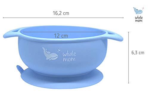 WhaleMom Bowl cuenco de silicona con ventosa tapa y cuchara de Bebés. BLW (Azul)