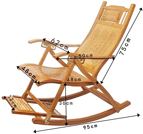 WJMLS Madera relaja la Silla Mecedora reclinable con reposabrazos y reposapiés Ajustable Almuerzo reclinables Plegable de Adulto Vacaciones Mecedora