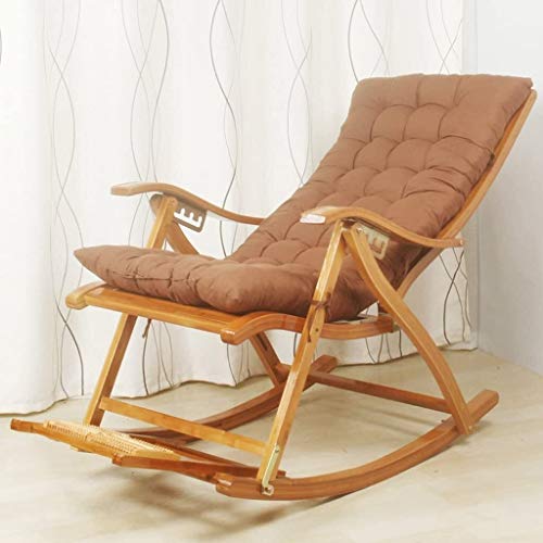 WJMLS Madera relaja la Silla Mecedora reclinable con reposabrazos y reposapiés Ajustable Almuerzo reclinables Plegable de Adulto Vacaciones Mecedora