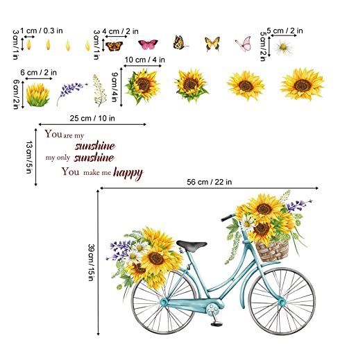 wondever Pegatinas de Pared Girasoles Adhesivos Pared Decorativos Niña Flores Bicicleta Vinilos Pared para Habitación Infantiles Dormitorio Salón