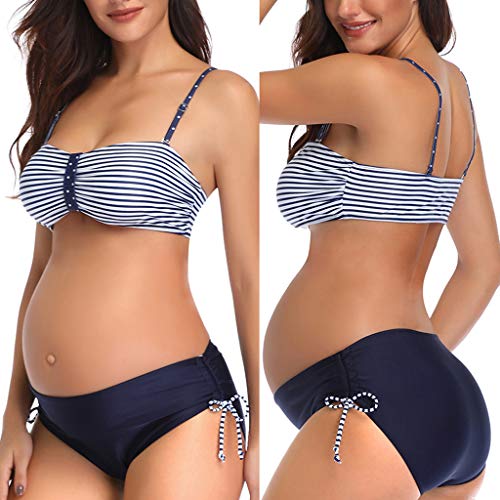 WUXIANG Bikini Mujer Push up Tankinis Mujer Traje de Baño de Maternidad Bañadores Mujer Premamá de Maternidad Verano A Rayas Bikini Bañador Ropa de Playa Talla Extra