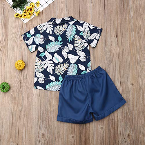 XIXIMAON 2 PCS Conjunto de Ropa Verano para Bebé Traje Informal de Playa Camisa de Manga Corta con Pajarita y Estampado de Dibujo Animado + Pantalones Cortos para Niños Pequeños (5-6 Años, Hojas 3)