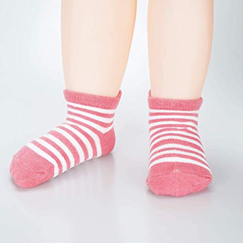 YANWANG 12 Pares de Calcetines de Algodón Antideslizantes Con Agarre para Bebés y Niños Pequeños(1-3 años,5#Niña)